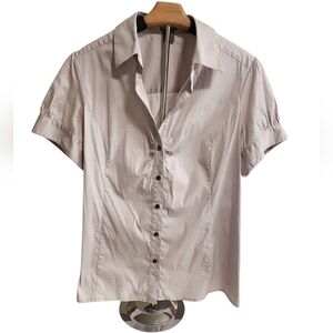 Ann Taylor Light Gray Slim Fit Button Down Short Sleeve Shirt Size - XL
